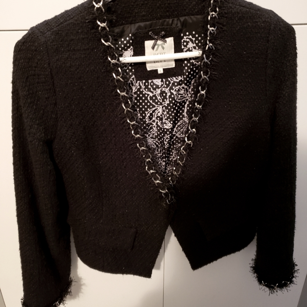 Chanel Style Boucle crop jacket with silver chain detail